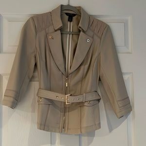 White House White Market beige moto Jacket with gold hardware